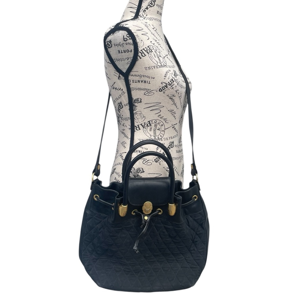 Marino Orlandi‎ Black Quilted Crossbody, Leather Trim, Gold Hardware, GUC